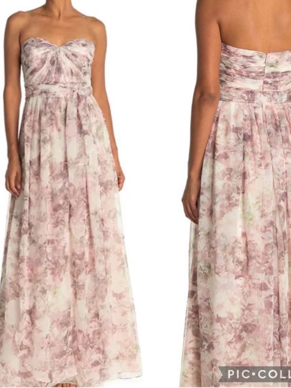 Jenny Yoo Strapless Blush Floral Chiffon Gown
